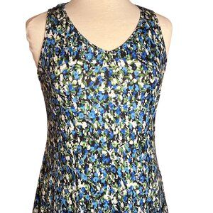 NWT Qeefan Women S Sleeveless Floral A-Line Dress Blue Green Loose Vacation